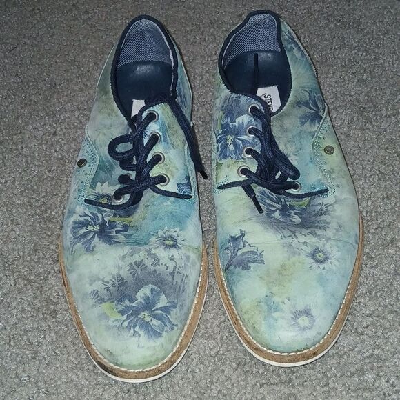 Steve Madden original style Prosper leather blue floral print shoes Sz 8 - Picture 2 of 9